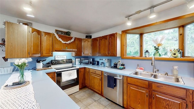 9447 County Route 75, Pulteney, NY 14418 - kitchen with range with electric cooktop, stainless steel dishwasher, and light countertops