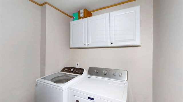 9447 County Route 75, Pulteney, NY 14418 - laundry area with separate washer and dryer, cabinet space, and crown molding
