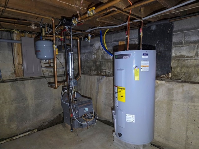 9447 County Route 75, Pulteney, NY 14418 - utility room with electric water heater, a heating unit, and electric panel