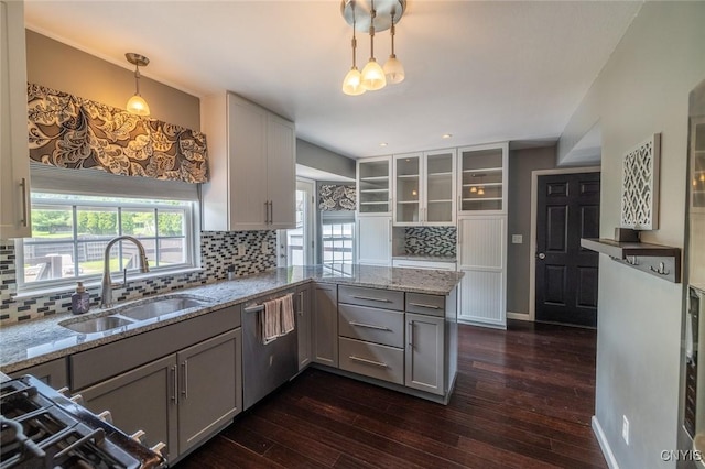 110 Clark Cir, Lenox, NY 13032 - kitchen with gray cabinets, dishwasher, dark wood-style floors, and plenty of natural light