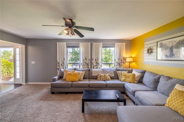 110 Clark Cir, Lenox, NY 13032 - carpeted living room with ceiling fan and baseboards