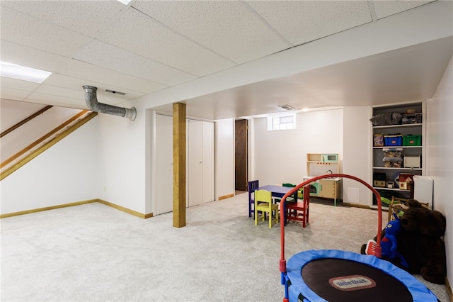 7 Chipping Rdg, Perinton, NY 14450 - rec room with carpet flooring and a paneled ceiling