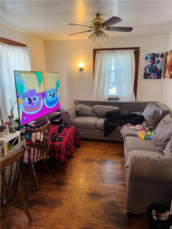 256 Durnan St, Rochester, NY 14621 - living room featuring wood finished floors and a ceiling fan