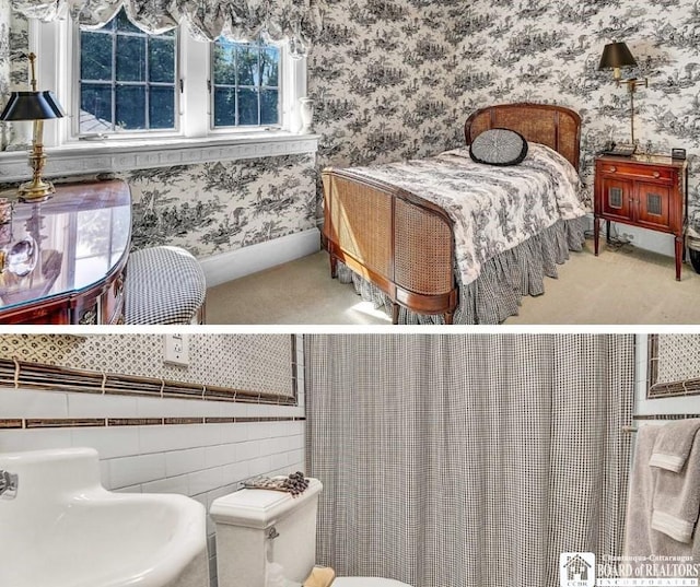 10 Elm Ln, Chautauqua, NY 14722 - carpeted bedroom featuring wallpapered walls and a sink