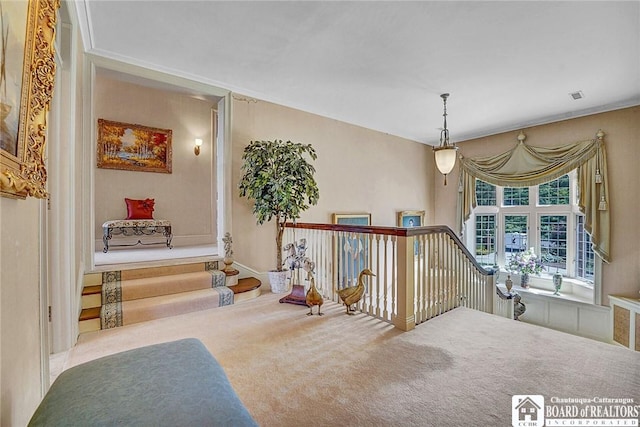 10 Elm Ln, Chautauqua, NY 14722 - hallway featuring carpet flooring and an upstairs landing