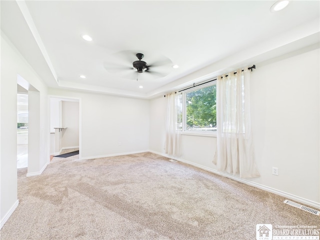 1683 Haskell Rd, Portville, NY 14760 - empty room featuring ceiling fan, carpet floors, recessed lighting, and a raised ceiling