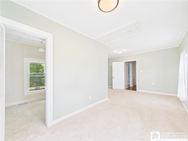 1683 Haskell Rd, Portville, NY 14760 - carpeted spare room featuring attic access and crown molding