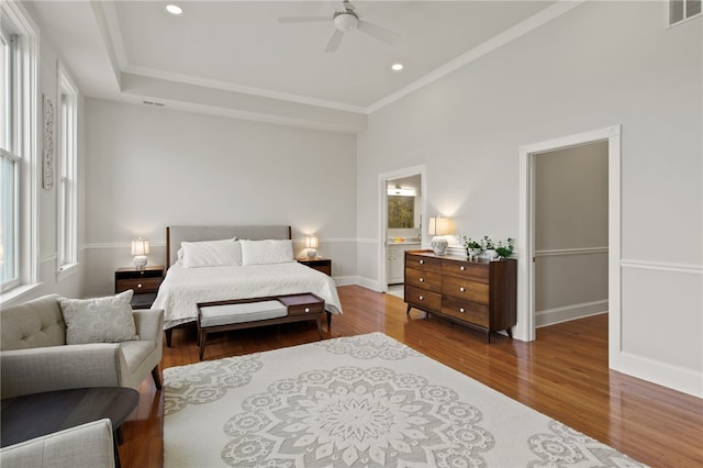 114-116 Main St Unit 114, Milo, NY 14527 - bedroom with wood finished floors, crown molding, recessed lighting, ceiling fan, and a spacious closet