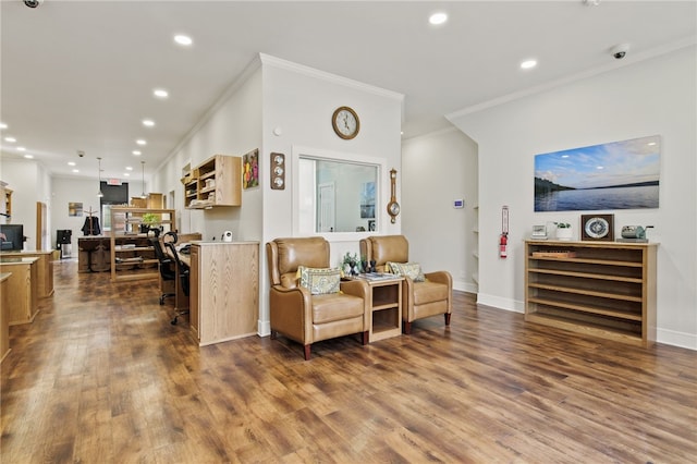 114-116 Main St Unit 114, Milo, NY 14527 - living room with crown molding, recessed lighting, and dark wood finished floors
