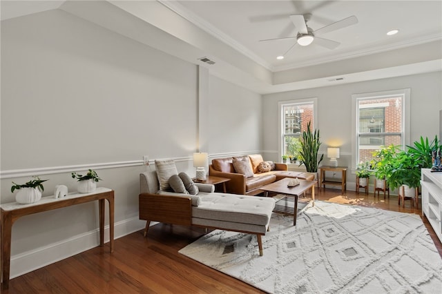 114-116 Main St Unit 114, Milo, NY 14527 - living room featuring ornamental molding, ceiling fan, wood finished floors, and recessed lighting