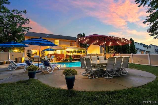 7 Shalamar Ct, Amherst, NY 14068 - view of swimming pool with a patio, a fenced backyard, and outdoor dining space