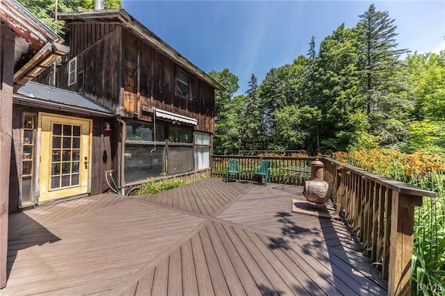 7940 Soft Maple Rd, New Bremen, NY 13327 - wooden deck with view of scattered trees