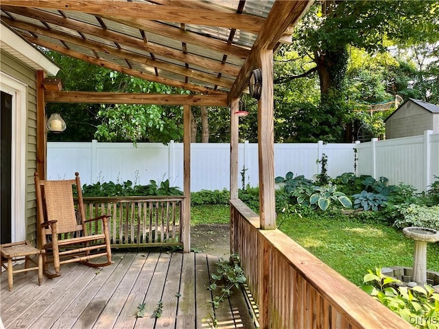 520 Seneca St, Fulton, NY 13069 - wooden terrace with a fenced backyard