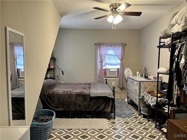520 Seneca St, Fulton, NY 13069 - bedroom with cooling unit, tile patterned floors, and ceiling fan