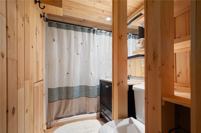 734 Post Rd, Franklin, NY 13775 - full bath featuring a shower with curtain and wood ceiling