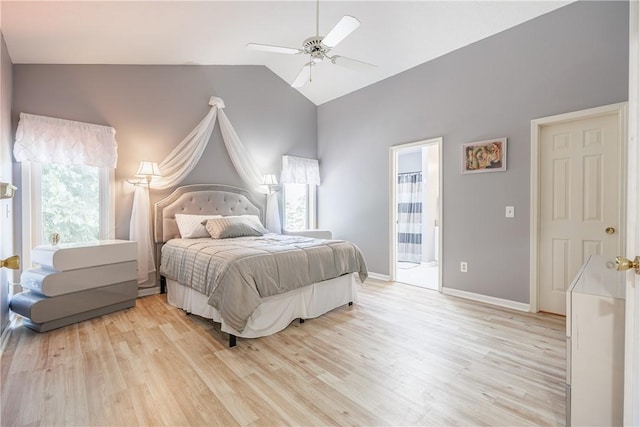 47 Edenfield Rd, Penfield, NY 14526 - bedroom featuring light wood-style flooring, lofted ceiling, connected bathroom, and ceiling fan