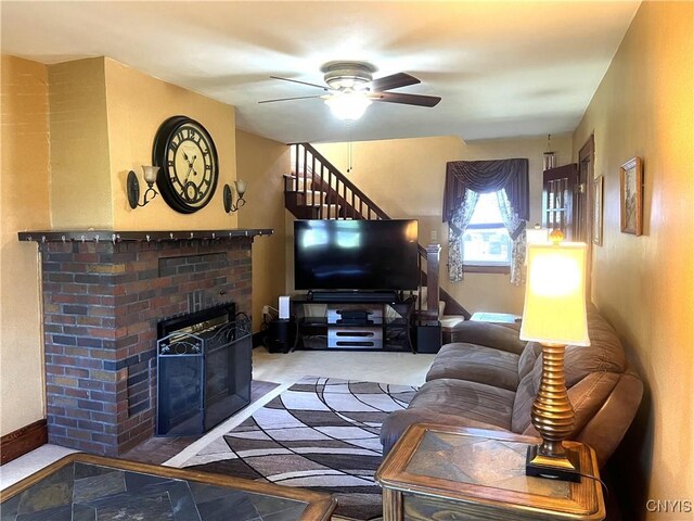 106 Mackay Ave, Camillus, NY 13219 - living area featuring a ceiling fan and a fireplace