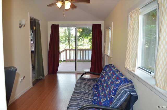 106 Mackay Ave, Camillus, NY 13219 - sitting room with vaulted ceiling, ceiling fan, and wood finished floors
