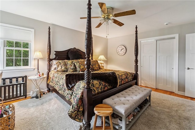 82 Rt 54 E Lake Rd, Milo, NY 14527 - bedroom featuring wood finished floors, a ceiling fan, and a closet