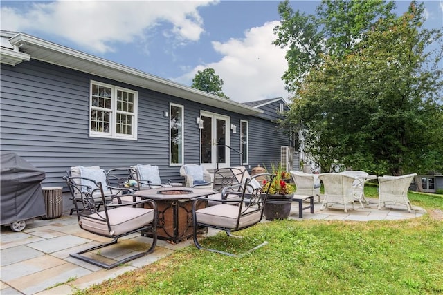 82 Rt 54 E Lake Rd, Milo, NY 14527 - view of patio / terrace featuring a fire pit, french doors, and area for grilling