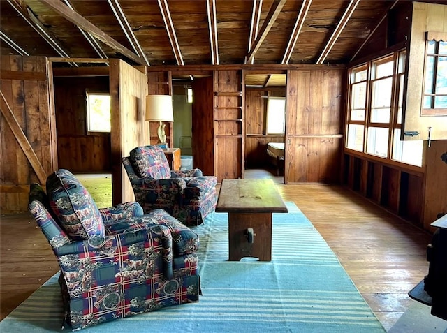 1677 Long Point Beach Rd, Torrey, NY 14527 - sitting room with wood walls, wood finished floors, and wood ceiling