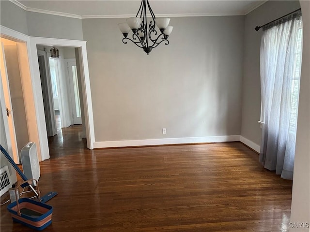 11 Brookline Dr, Utica, NY 13501 - unfurnished dining area featuring dark wood-type flooring, a chandelier, and crown molding