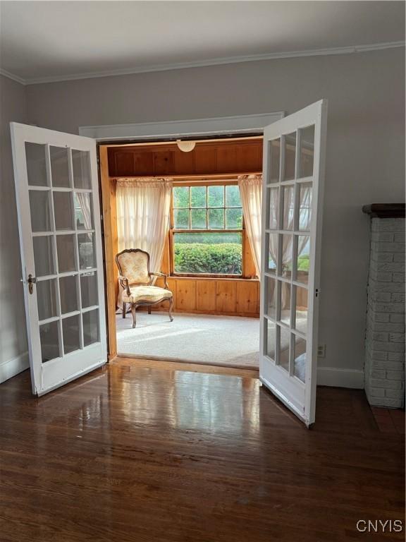 11 Brookline Dr, Utica, NY 13501 - doorway featuring wood finished floors and crown molding