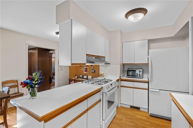 1077 Sharon Ct, Webster, NY 14580 - kitchen featuring white appliances, under cabinet range hood, and light countertops
