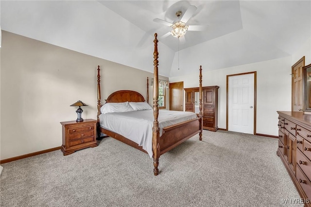 4584 Ridgeview Dr S, Pendleton, NY 14120 - bedroom featuring light carpet, ceiling fan, and high vaulted ceiling