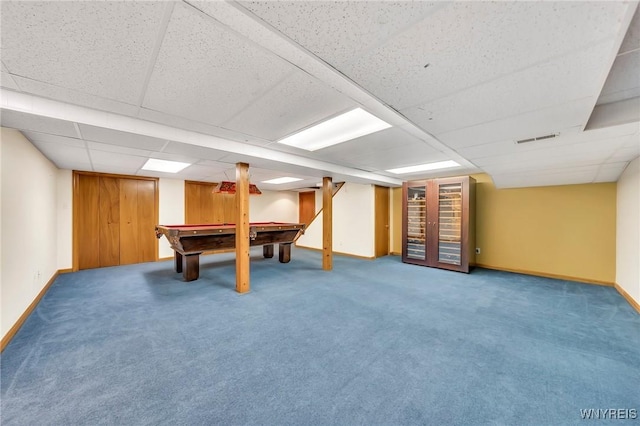 4584 Ridgeview Dr S, Pendleton, NY 14120 - recreation room with a drop ceiling, billiards table, and carpet floors