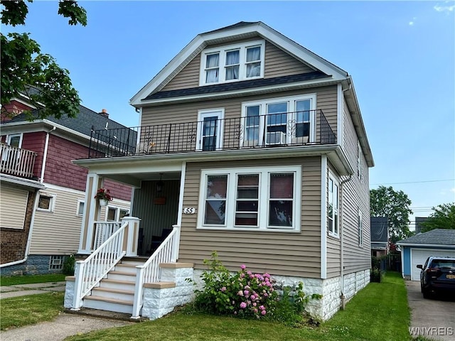 55 Harding Rd, Buffalo, NY 14220 - view of front of home with a balcony and a front yard
