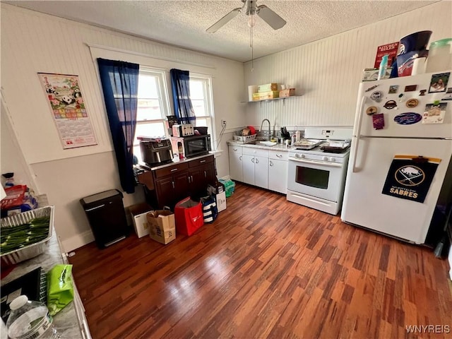 55 Harding Rd, Buffalo, NY 14220 - kitchen with white appliances, light countertops, a textured ceiling, wood finished floors, and ceiling fan