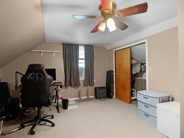 746 Dewitt Rd, Webster, NY 14580 - carpeted home office with a ceiling fan and vaulted ceiling