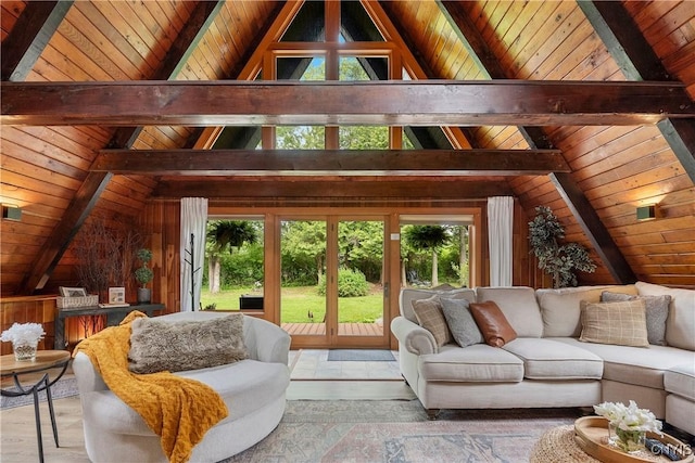 6139 Commane Rd, Lafayette, NY 13084 - living area with wood ceiling, wood-type flooring, and wooden walls