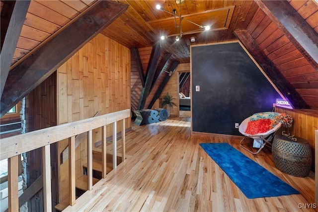 6139 Commane Rd, Lafayette, NY 13084 - bonus room with wood ceiling, hardwood / wood-style flooring, lofted ceiling, and wooden walls