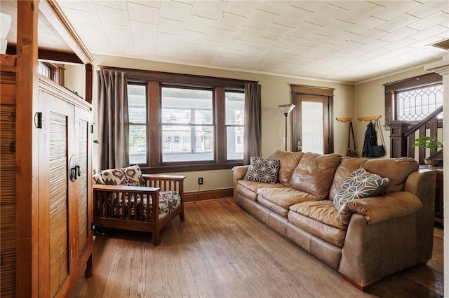 36.5 Austin St, Rochester, NY 14606 - living area with wood-type flooring and ornamental molding