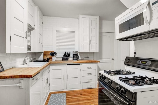 301 Arlington Ave Unit 3, Syracuse, NY 13207 - kitchen with white appliances, wood counters, and white cabinetry