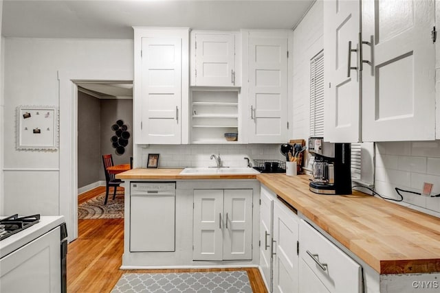 301 Arlington Ave Unit 3, Syracuse, NY 13207 - kitchen featuring wooden counters, white appliances, and decorative backsplash