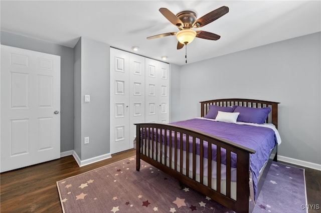 208 Single Dr, Clay, NY 13212 - bedroom with wood finished floors, a closet, and ceiling fan