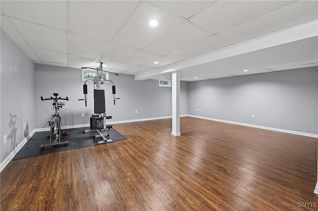 208 Single Dr, Clay, NY 13212 - workout room featuring wood finished floors, recessed lighting, and a drop ceiling