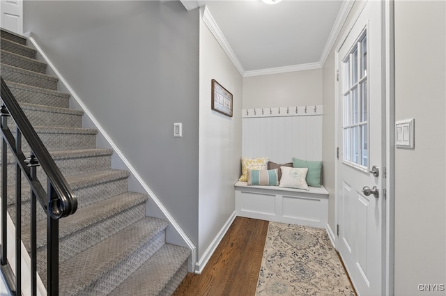 208 Single Dr, Clay, NY 13212 - mudroom with ornamental molding and wood finished floors