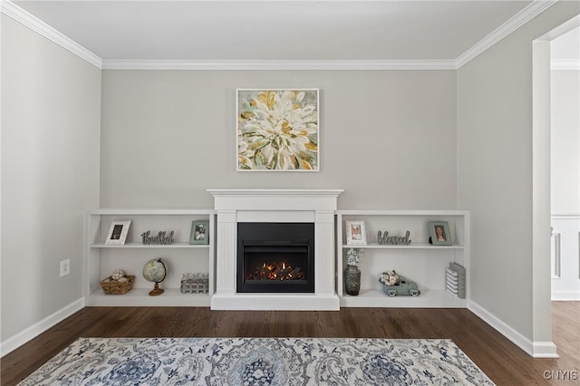 208 Single Dr, Clay, NY 13212 - living area featuring ornamental molding, wood finished floors, and a lit fireplace
