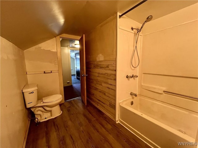 83 Andover Ave, Buffalo, NY 14215 - full bathroom featuring wood finished floors, washtub / shower combination, and vaulted ceiling