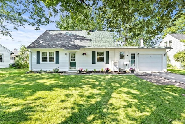 14 Elsie Ln, Grand Island, NY 14072 - view of front facade featuring an attached garage, asphalt driveway, a front lawn, and a shingled roof