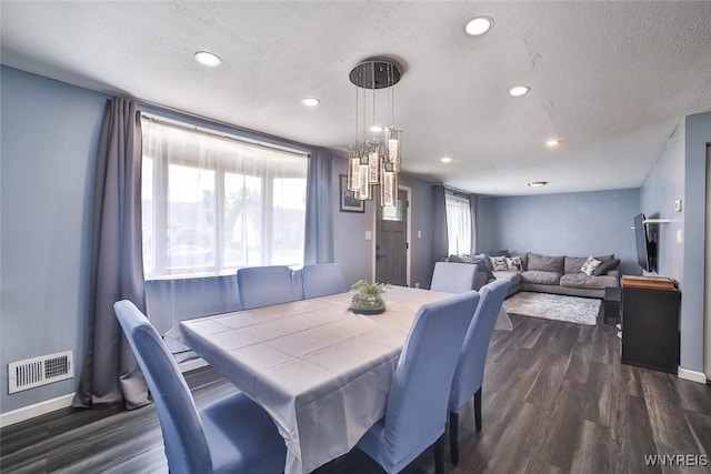 112 Nokomis Pkwy, Cheektowaga, NY 14225 - dining space featuring dark wood-style floors, a textured ceiling, recessed lighting, and a chandelier