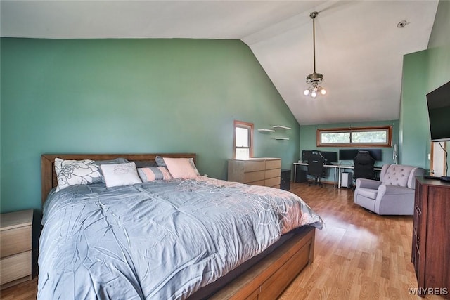 112 Nokomis Pkwy, Cheektowaga, NY 14225 - bedroom featuring light wood finished floors, high vaulted ceiling, and a desk