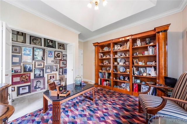 7 The Hamlet, Amherst, NY 14051 - home office with crown molding and a chandelier