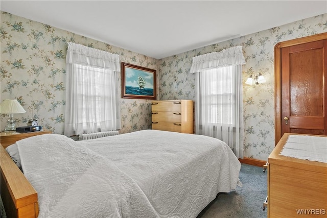 1419 Maple Rd, Amherst, NY 14221 - bedroom with radiator, wallpapered walls, and carpet floors