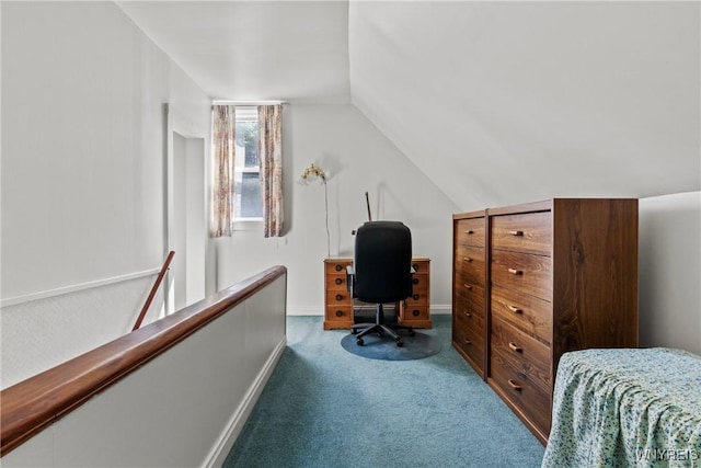 1419 Maple Rd, Amherst, NY 14221 - bedroom with carpet floors, vaulted ceiling, and an office area