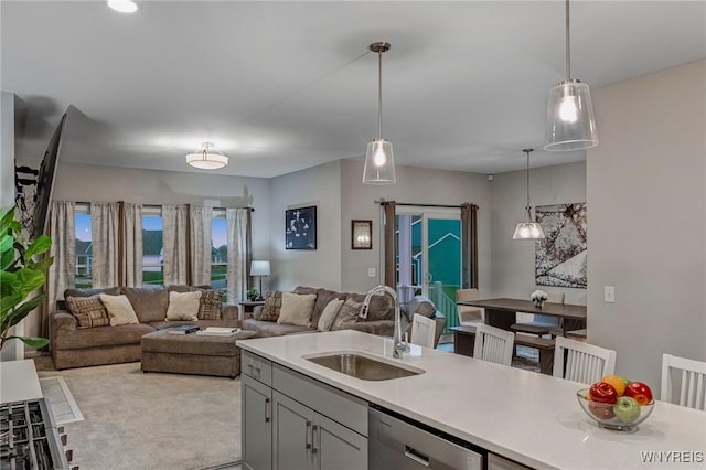 3398 Cedar Valley Way, Hamburg, NY 14075 - kitchen with dishwasher, open floor plan, and light countertops